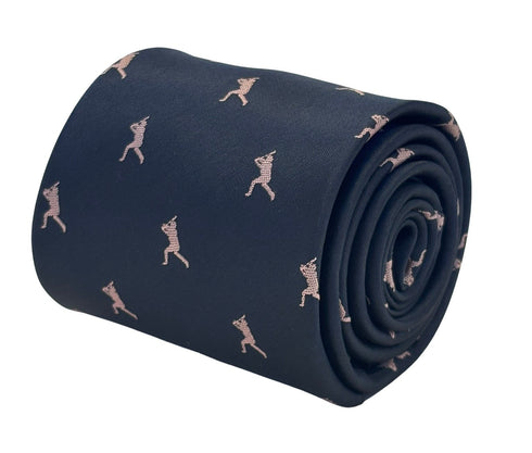 navy dark blue tie with pale pink baseball pitcher silhouette