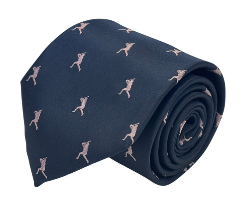 navy dark blue tie with pale pink baseball pitcher silhouette