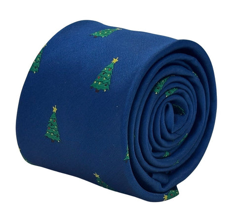 royal blue tie with christmas tree design