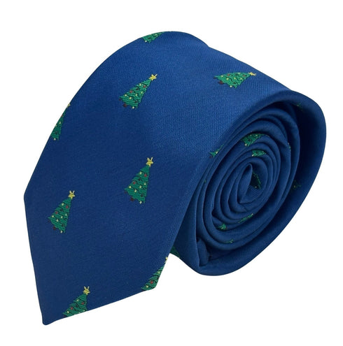 royal blue tie with christmas tree design