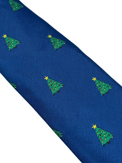 royal blue tie with christmas tree design