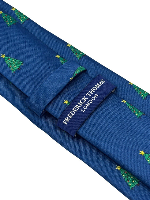 royal blue tie with christmas tree design