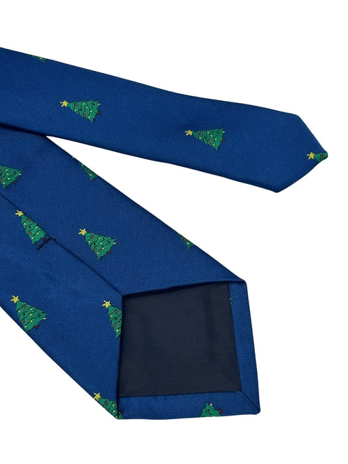 royal blue tie with christmas tree design