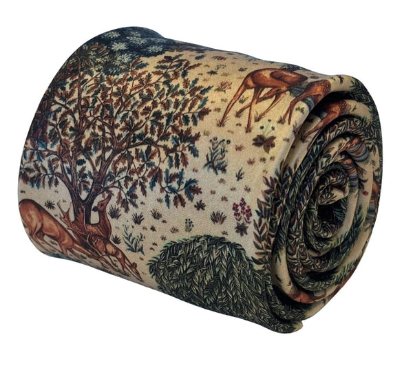 cream beige woodland design tie in the style of William Morris Deer by a Brook Tapestry