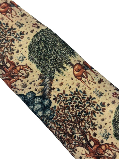 cream beige woodland design tie in the style of William Morris Deer by a Brook Tapestry