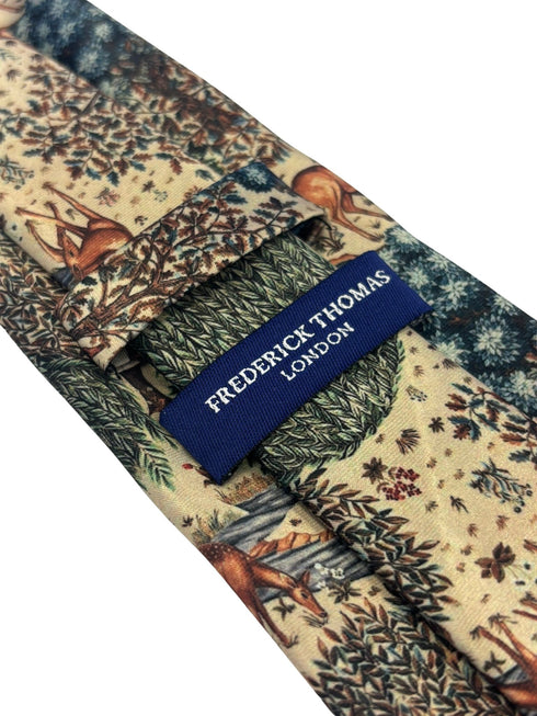 cream beige woodland design tie in the style of William Morris Deer by a Brook Tapestry