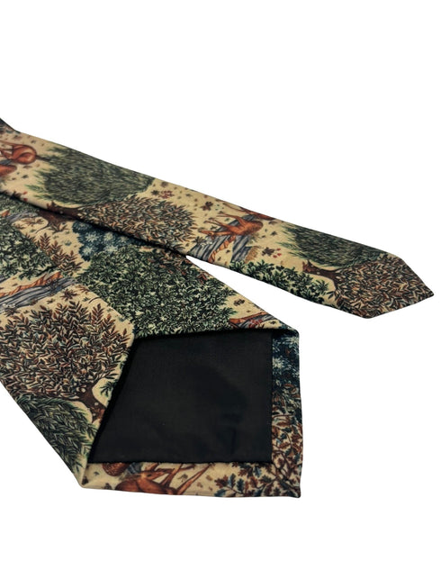 cream beige woodland design tie in the style of William Morris Deer by a Brook Tapestry