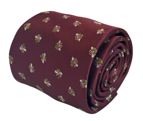 maroon red burgundy tie with bumblebee design