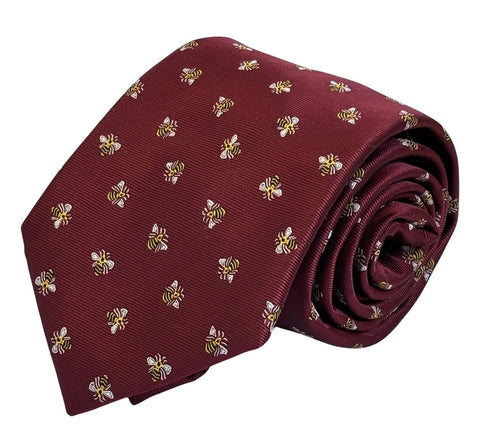 maroon red burgundy tie with bumblebee design