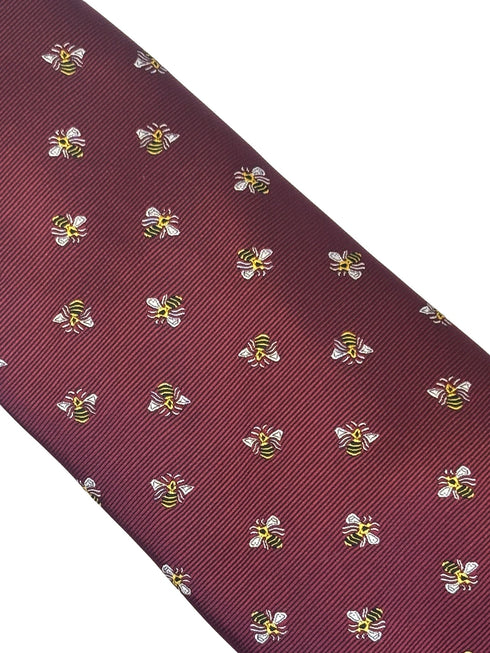 maroon red burgundy tie with bumblebee design