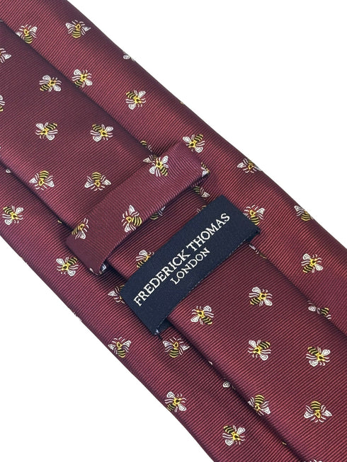 maroon red burgundy tie with bumblebee design