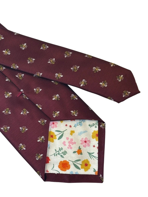 maroon red burgundy tie with bumblebee design