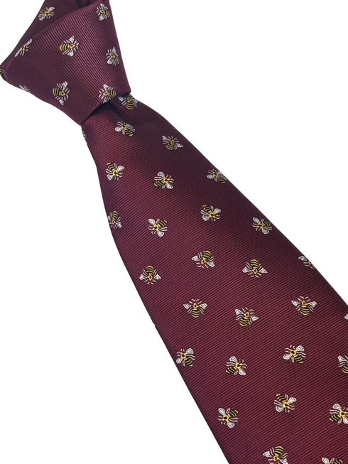 maroon red burgundy tie with bumblebee design