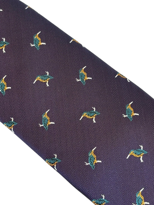 dark indigo purple tie with kingfisher design