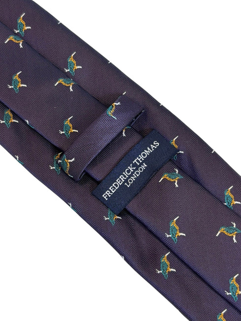 dark indigo purple tie with kingfisher design