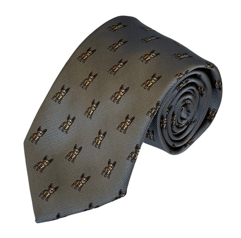 silver grey tie with french bulldog design