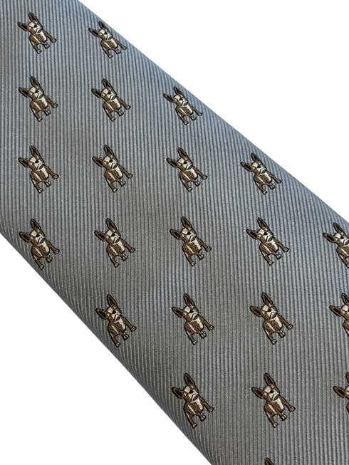silver grey tie with french bulldog design