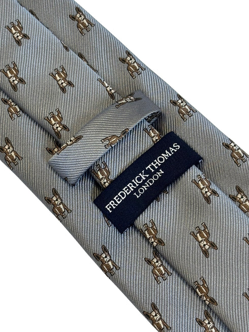 silver grey tie with french bulldog design