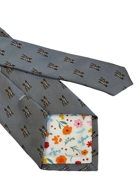 silver grey tie with french bulldog design