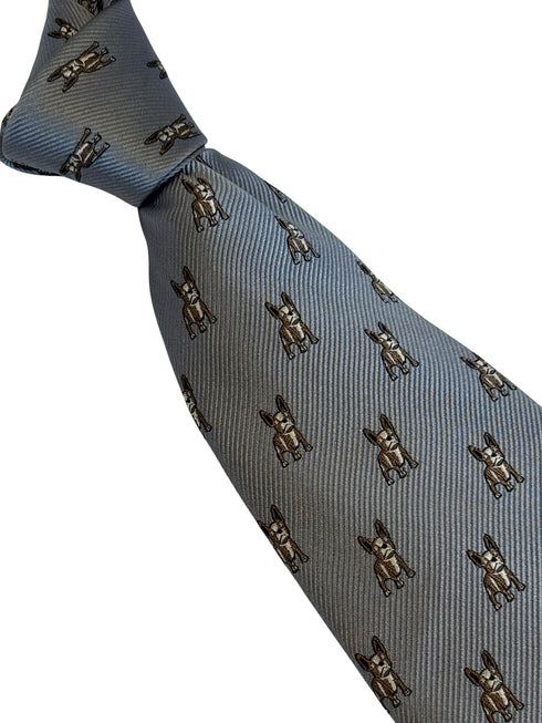 silver grey tie with french bulldog design