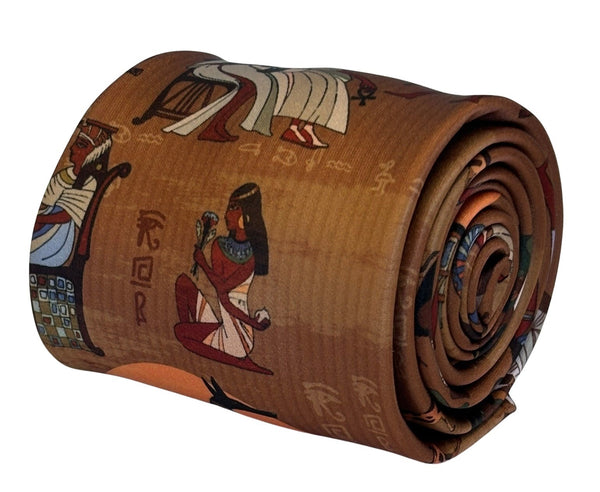 golden light brown tie with Egyptian hieroglyphics design
