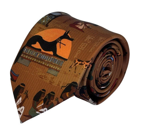 golden light brown tie with Egyptian hieroglyphics design
