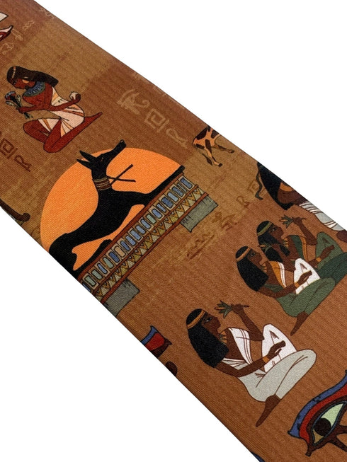 golden light brown tie with Egyptian hieroglyphics design