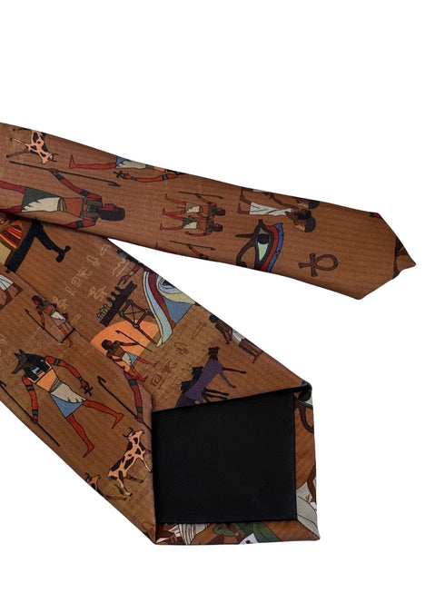 golden light brown tie with Egyptian hieroglyphics design