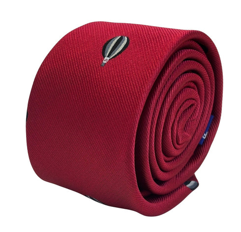 red tie with hot air balloon design