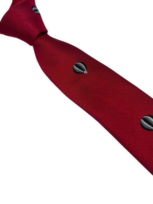 red tie with hot air balloon design