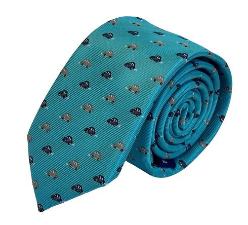 light blue tie with classic VW beetle style car design