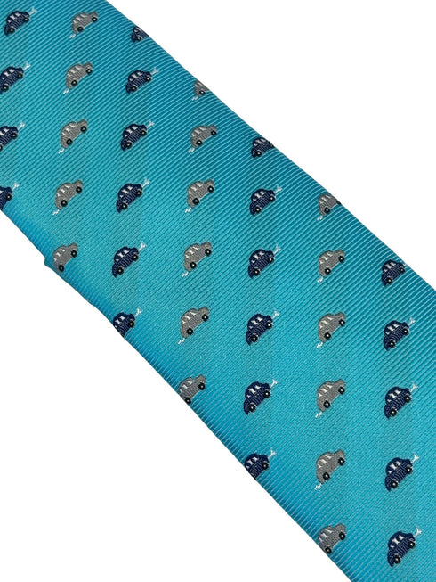 light blue tie with classic VW beetle style car design