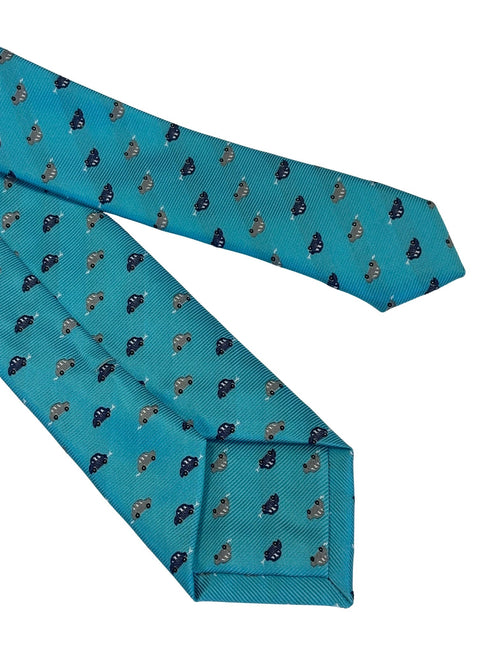 light blue tie with classic VW beetle style car design