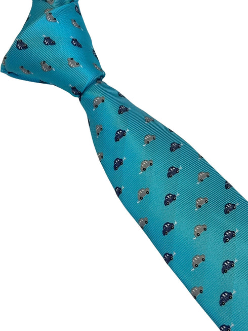 light blue tie with classic VW beetle style car design