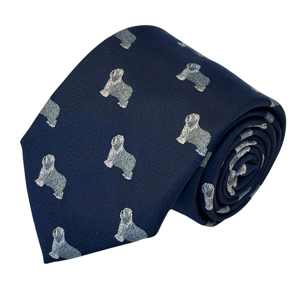 navy dark blue tie with Old english sheepdog dulux dog design