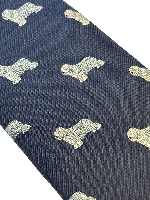 navy dark blue tie with Old english sheepdog dulux dog design