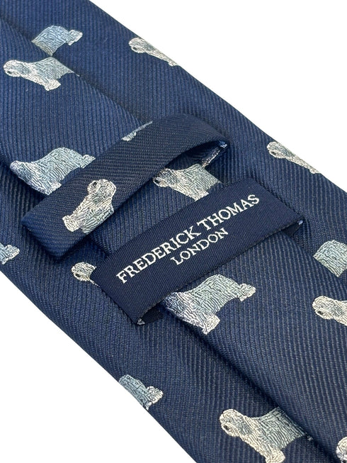 navy dark blue tie with Old english sheepdog dulux dog design