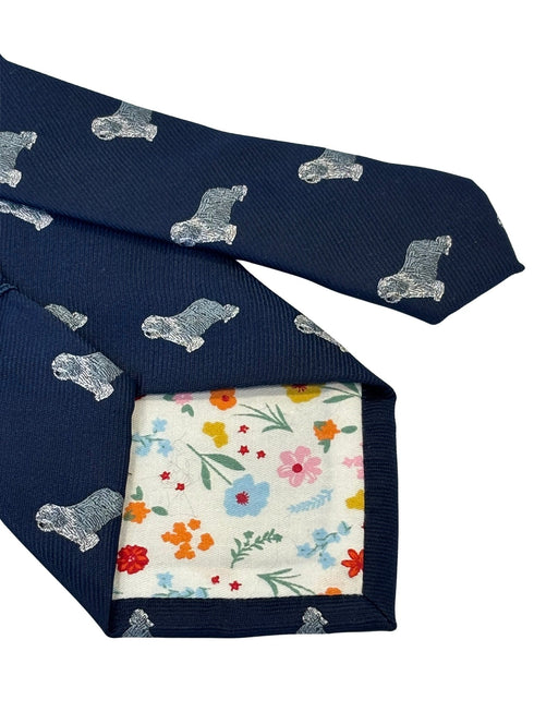 navy dark blue tie with Old english sheepdog dulux dog design
