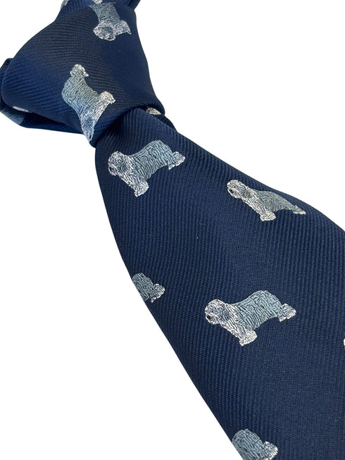 navy dark blue tie with Old english sheepdog dulux dog design