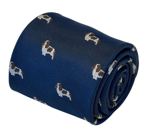 navy dark blue tie with Cavalier King Charles Spaniel dog design