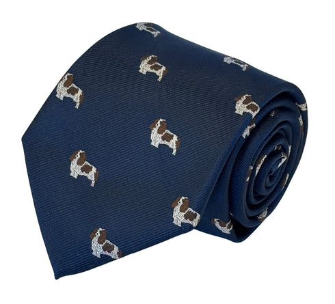 navy dark blue tie with Cavalier King Charles Spaniel dog design