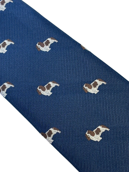 navy dark blue tie with Cavalier King Charles Spaniel dog design