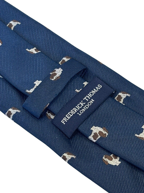 navy dark blue tie with Cavalier King Charles Spaniel dog design