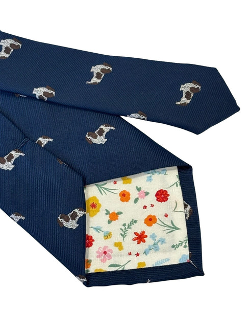 navy dark blue tie with Cavalier King Charles Spaniel dog design