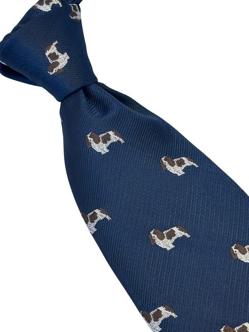 navy dark blue tie with Cavalier King Charles Spaniel dog design
