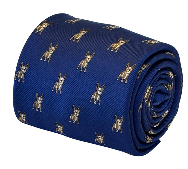 royal blue tie with french Bulldog design