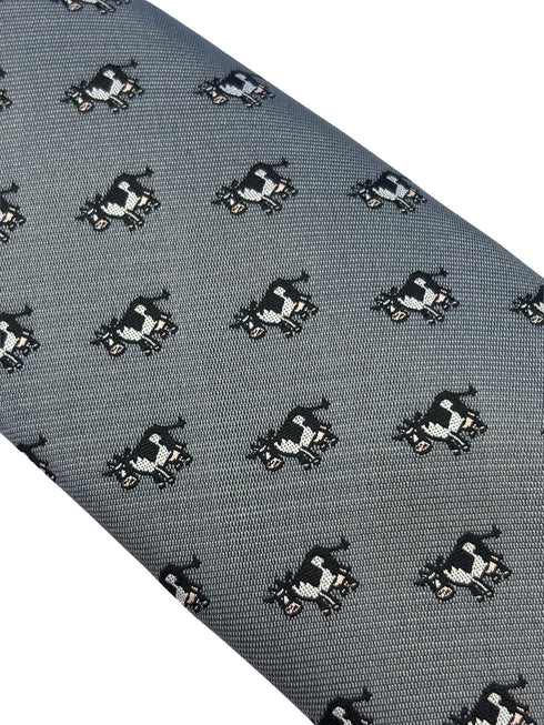 silver grey tie with dairy fresian cow design