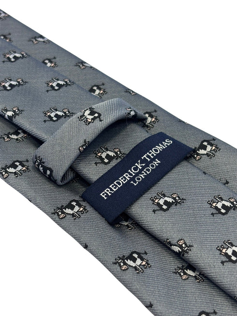 silver grey tie with dairy fresian cow design