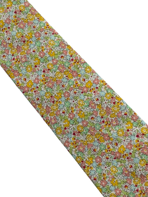 pink and yellow wildflower english meadow floral garden cotton tie in a Liberty style design