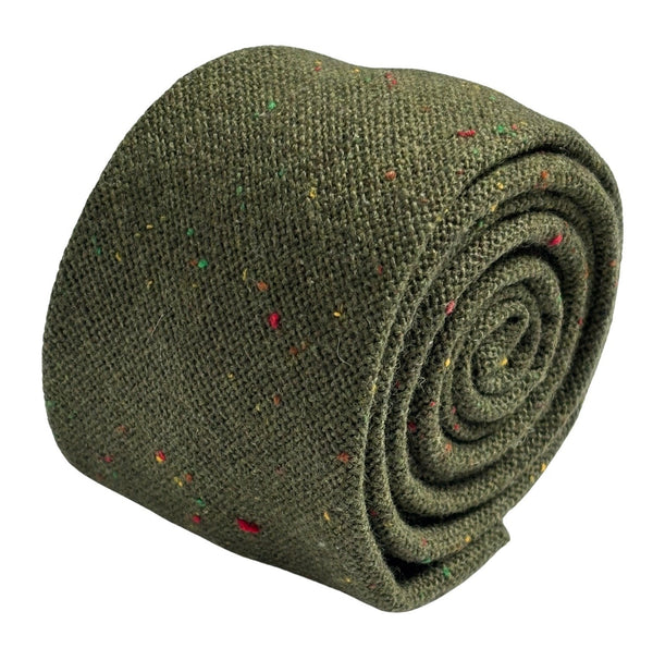 speckled dark khaki green wool tie